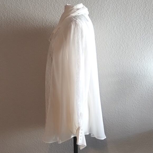 Lane Bryant NEW W/Tags Tie Neck Ivory Chiffon Blouse Lace Inset Slit Back 14/16 - Picture 5 of 16